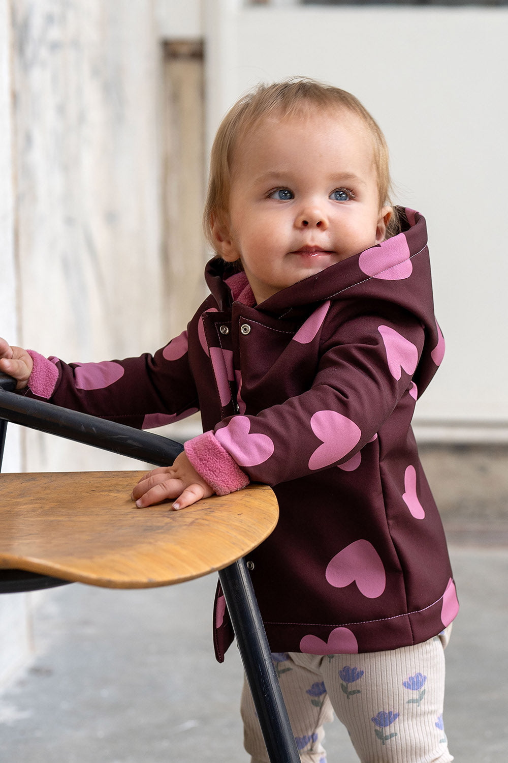 💕 Softshell Stoff - Herzen - Bordeauxrot