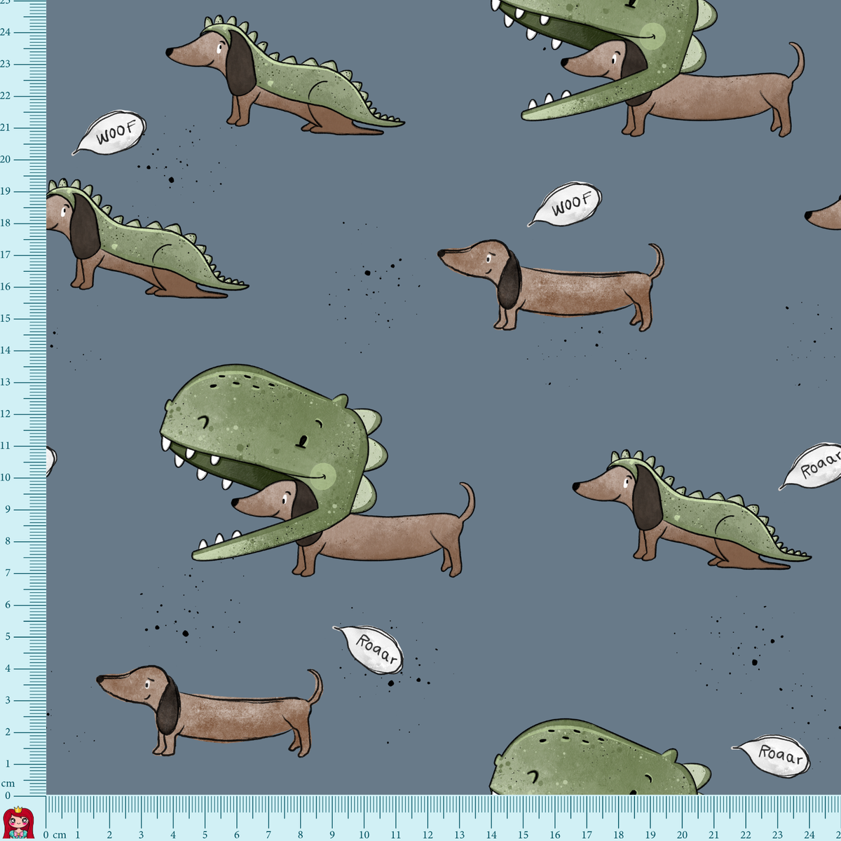 Eigenproduktion French Terry - DackelRex Katzengold-Design - blaugrau