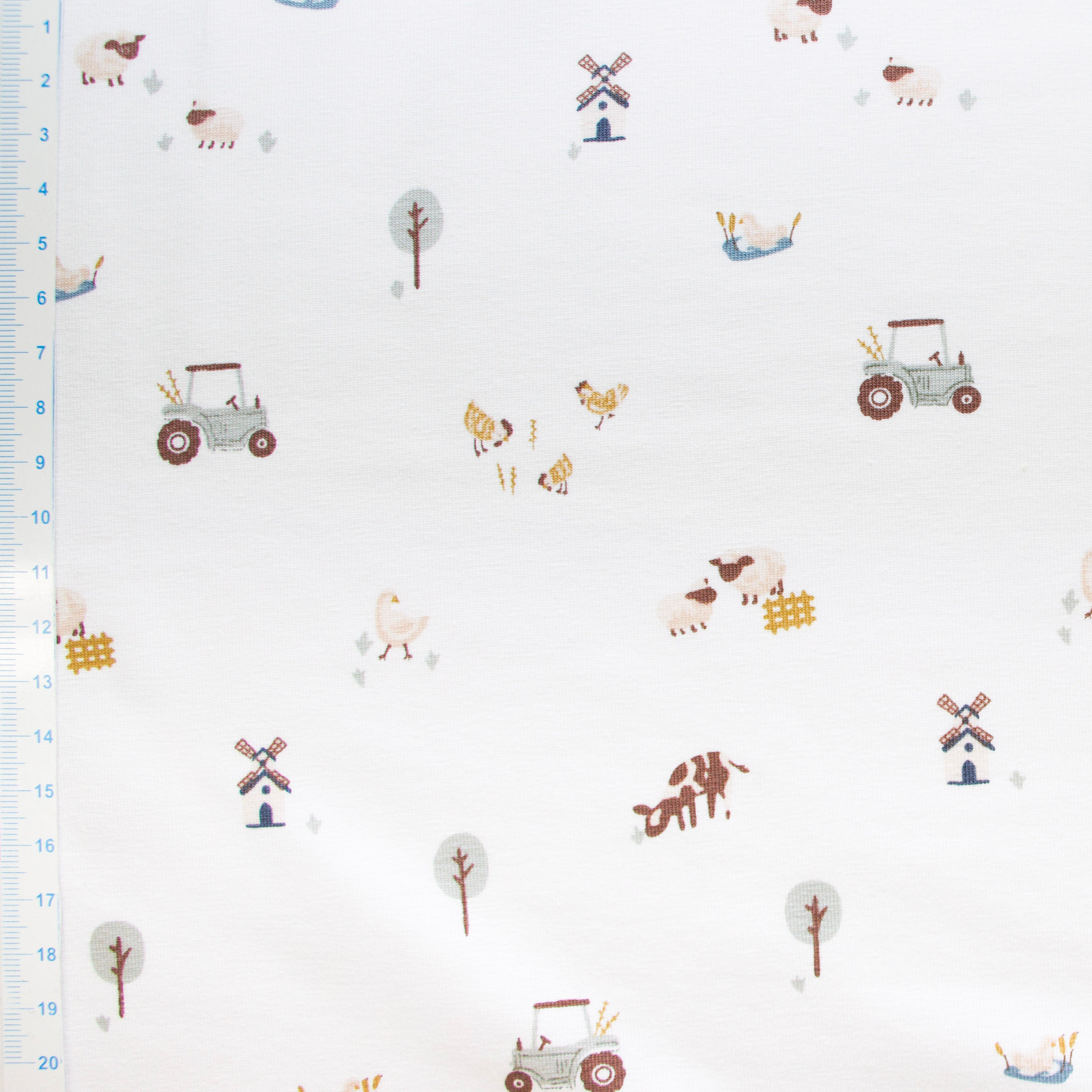Jersey Baumwolle Stoff - Bauernhof - weiß
