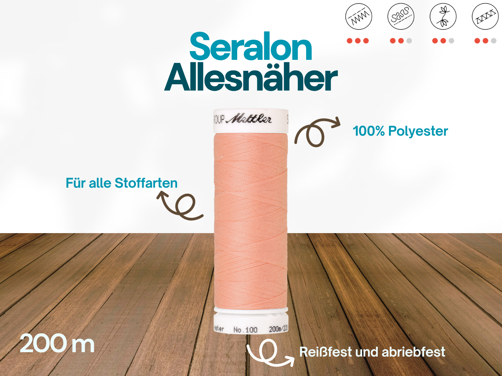 🧵 SERALON® - Allesnähergarn - 200 m • Rosa – Rot – Orange - Nähgarn