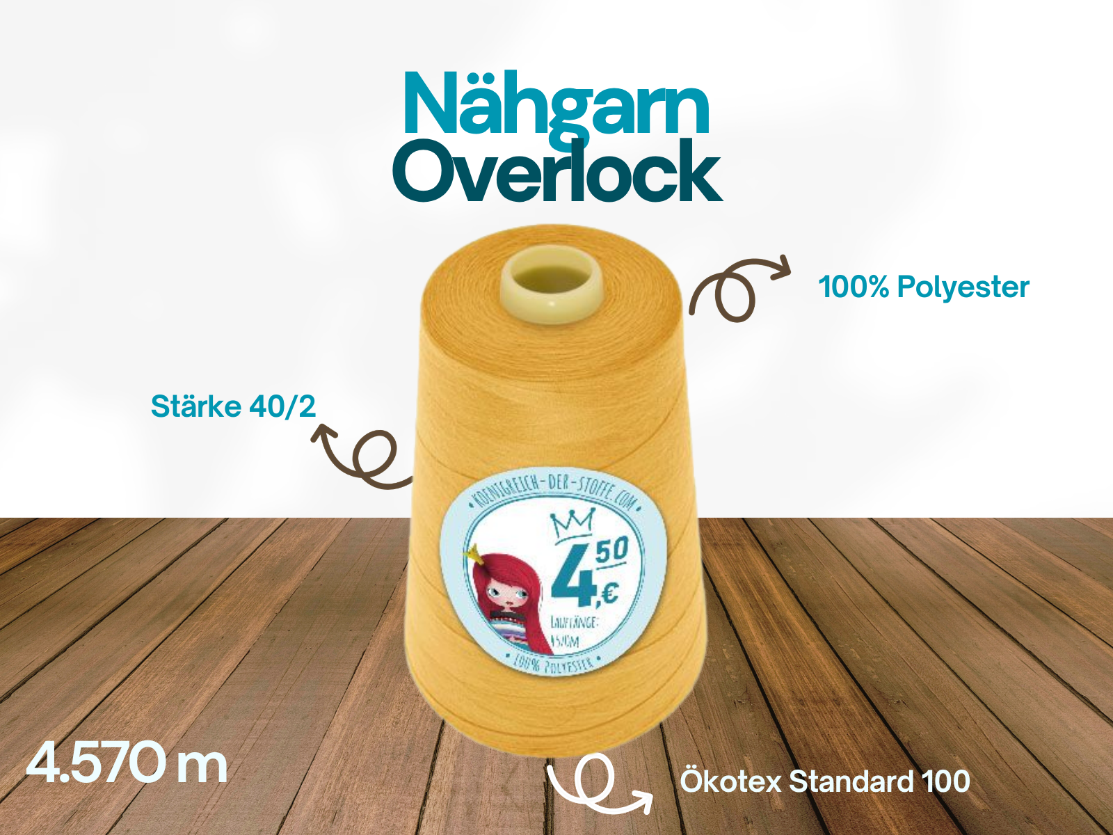 🧵 Overlock Nähgarn - 4570 m - Weiß • Creme • Beige • Gelb • Orange