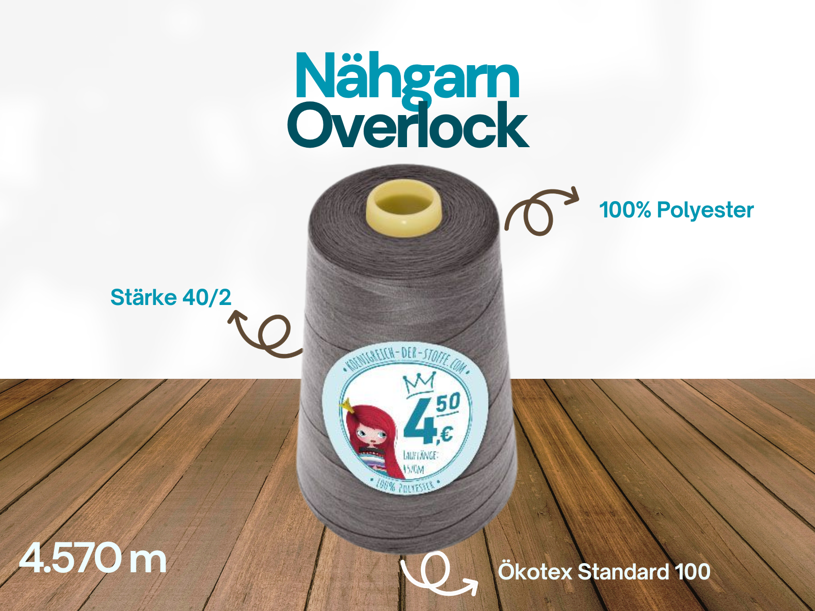 🧵 Overlock Nähgarn - 4570 m - Braun • Grau • Anthrazit