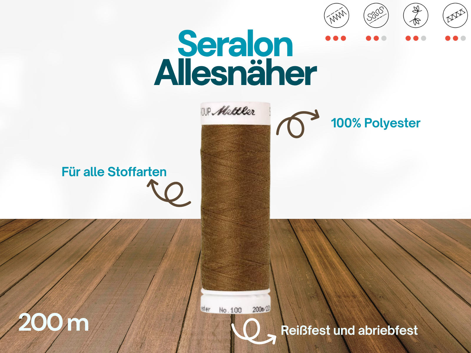 🧵 SERALON® - Allesnähergarn - 200 m • Beige – Ocker – Braun - Nähgarn