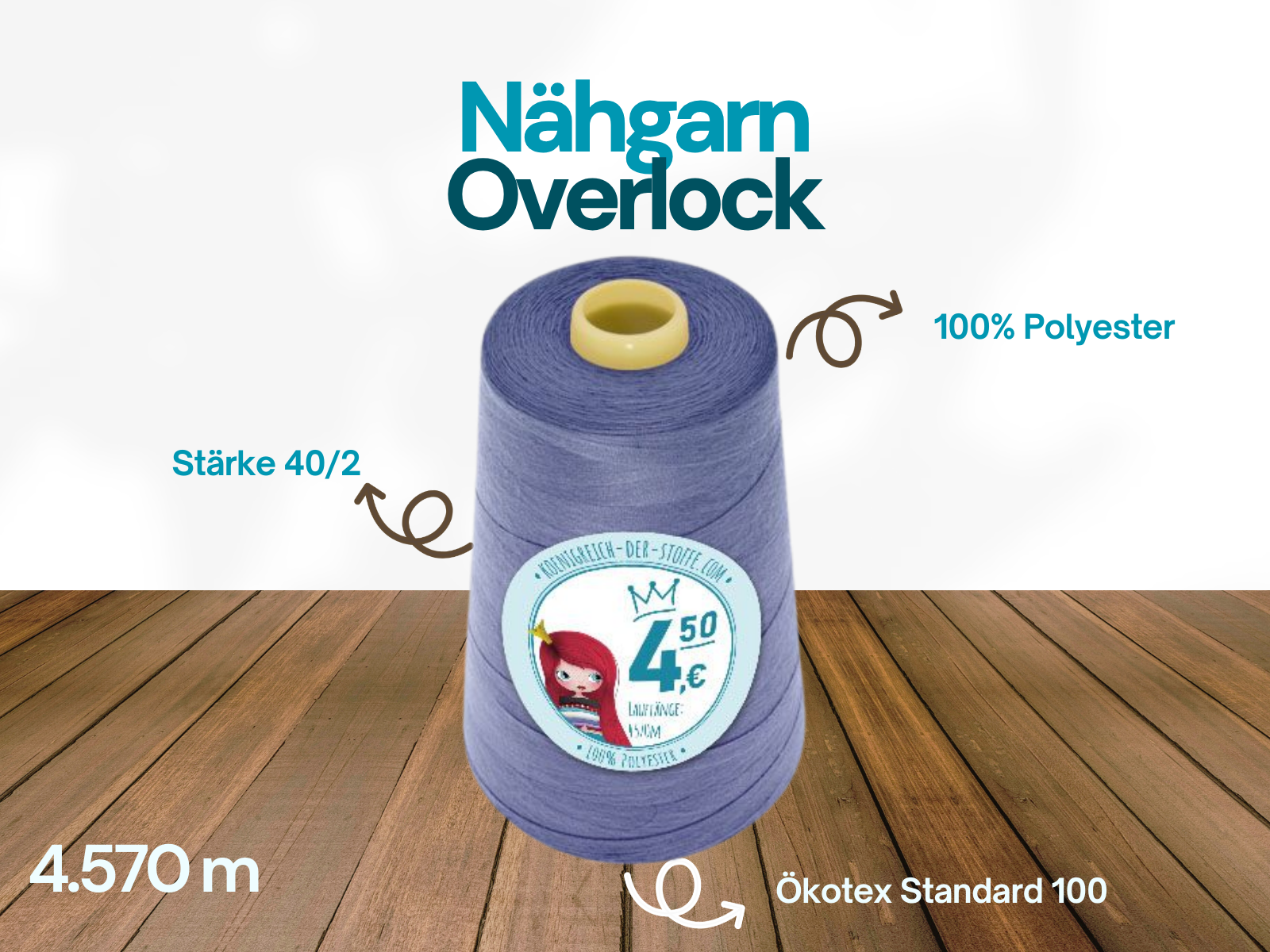 🧵 Overlock Nähgarn - 4570 m - Grau • Blau • Violett • Lila