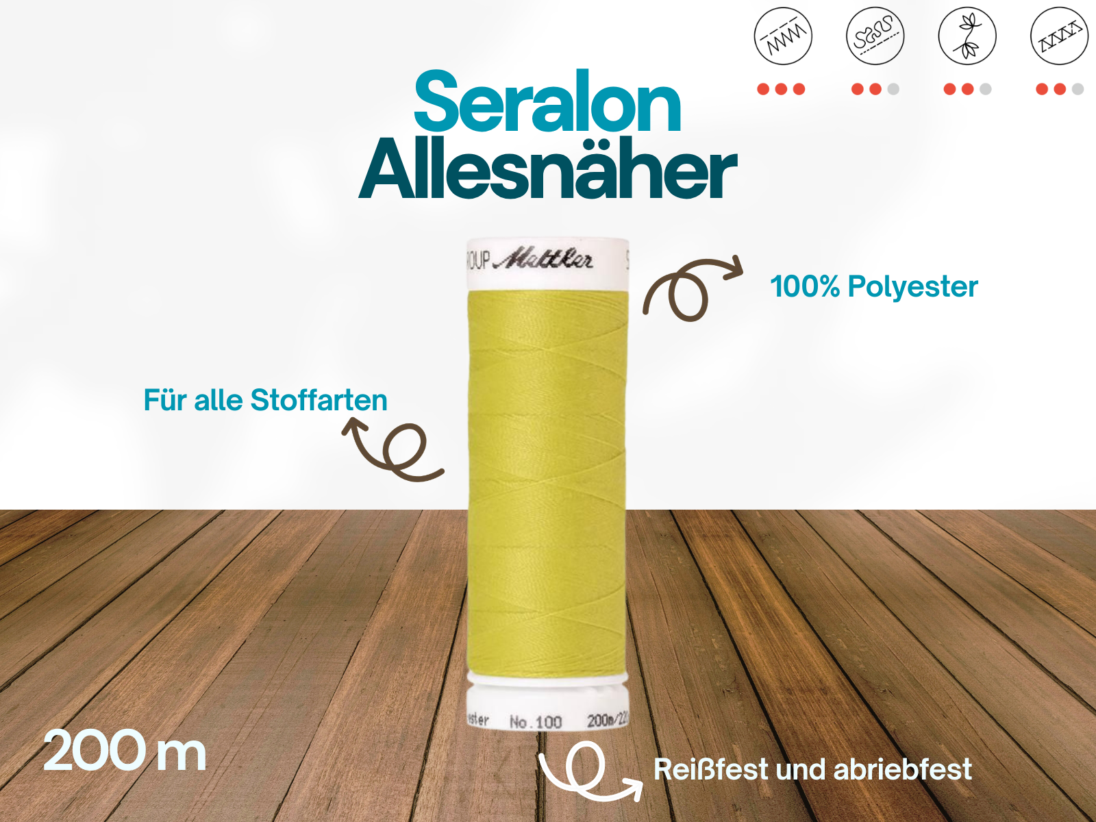 🧵 SERALON® - Allesnähergarn - 200 m • Oliv – Grün – Dunkelgrün - Nähgarn