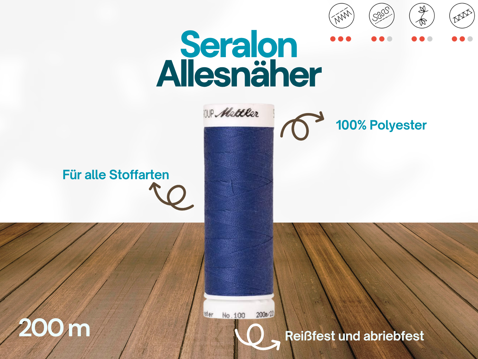 🧵 SERALON® - Allesnähergarn - 200 m • Blau - Lila - Grau - Nähgarn