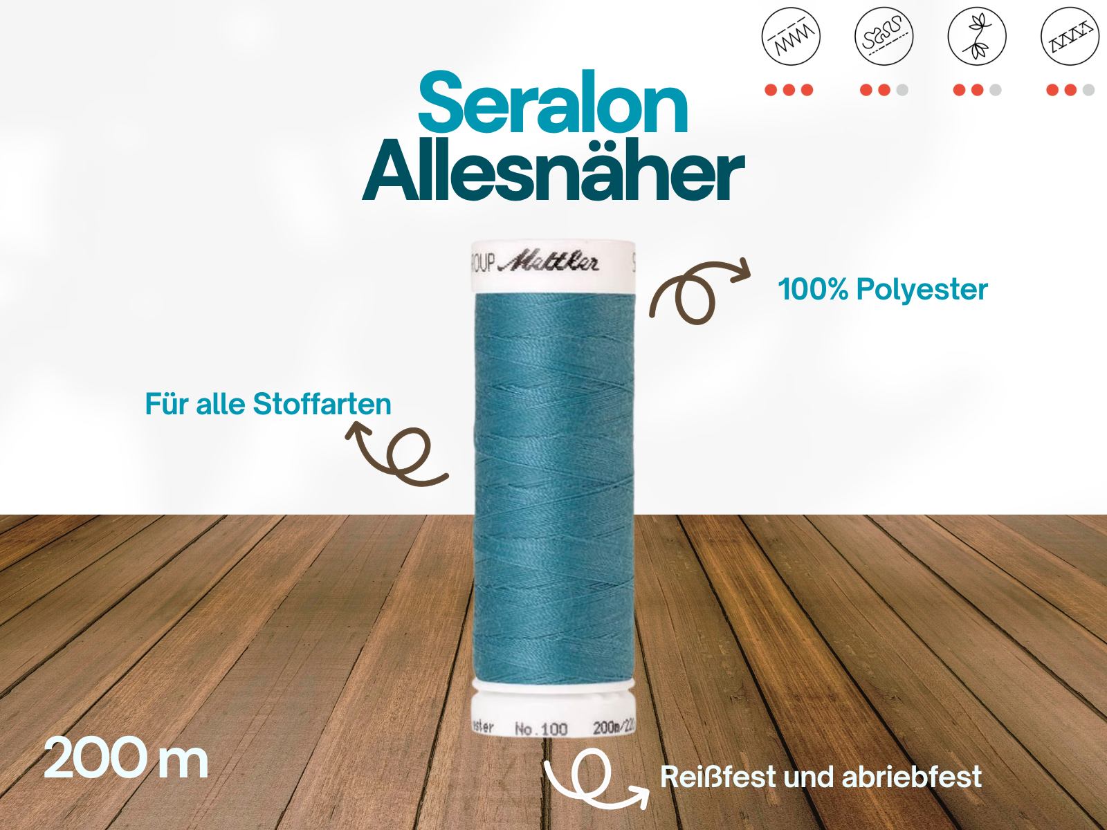 🧵 SERALON® - Allesnähergarn - 200 m • Hellblau – Türkis – Smaragd - Nähgarn