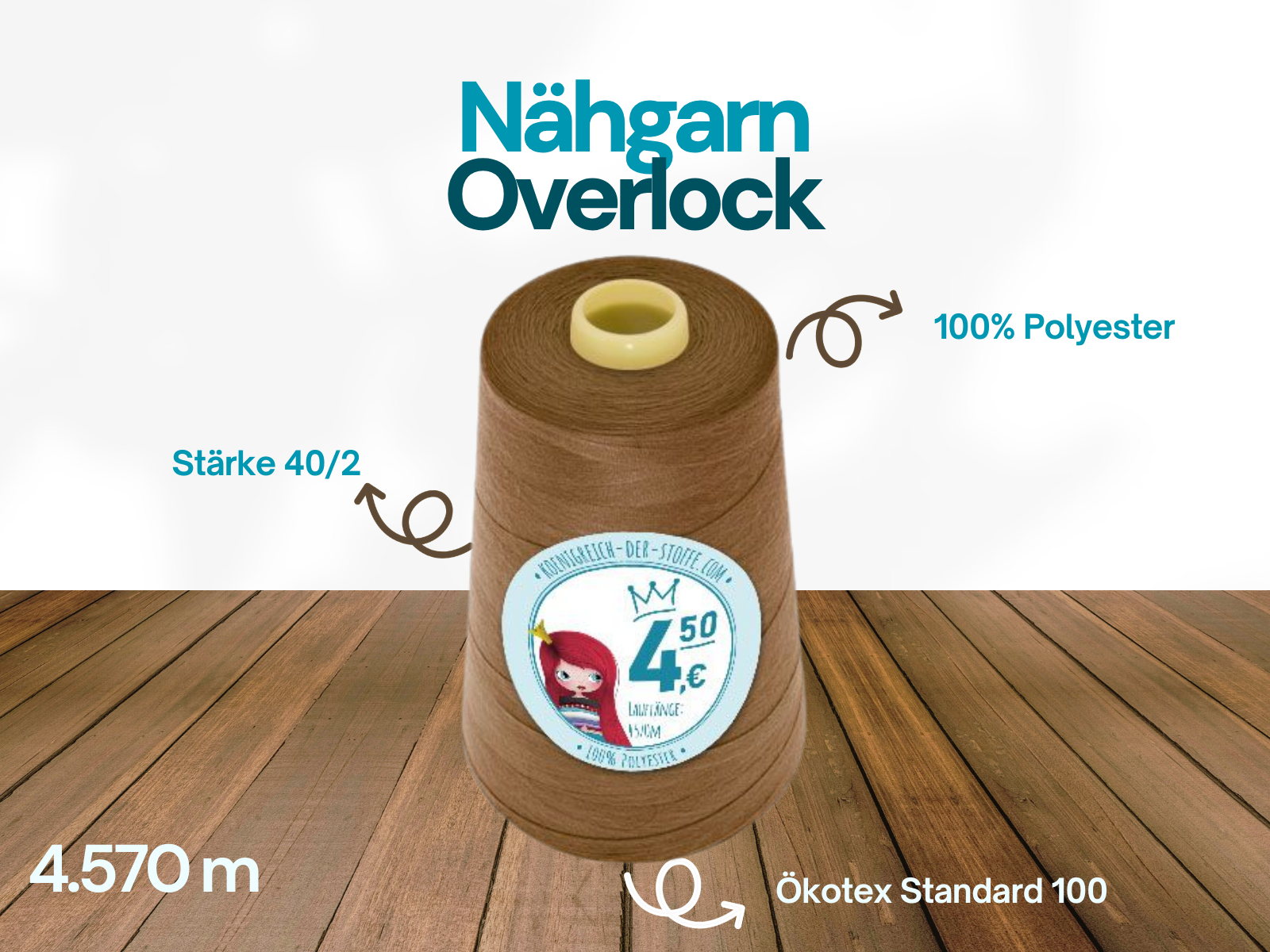 🧵 Overlock Nähgarn - 4570 m - Beige • Braun • Karamell