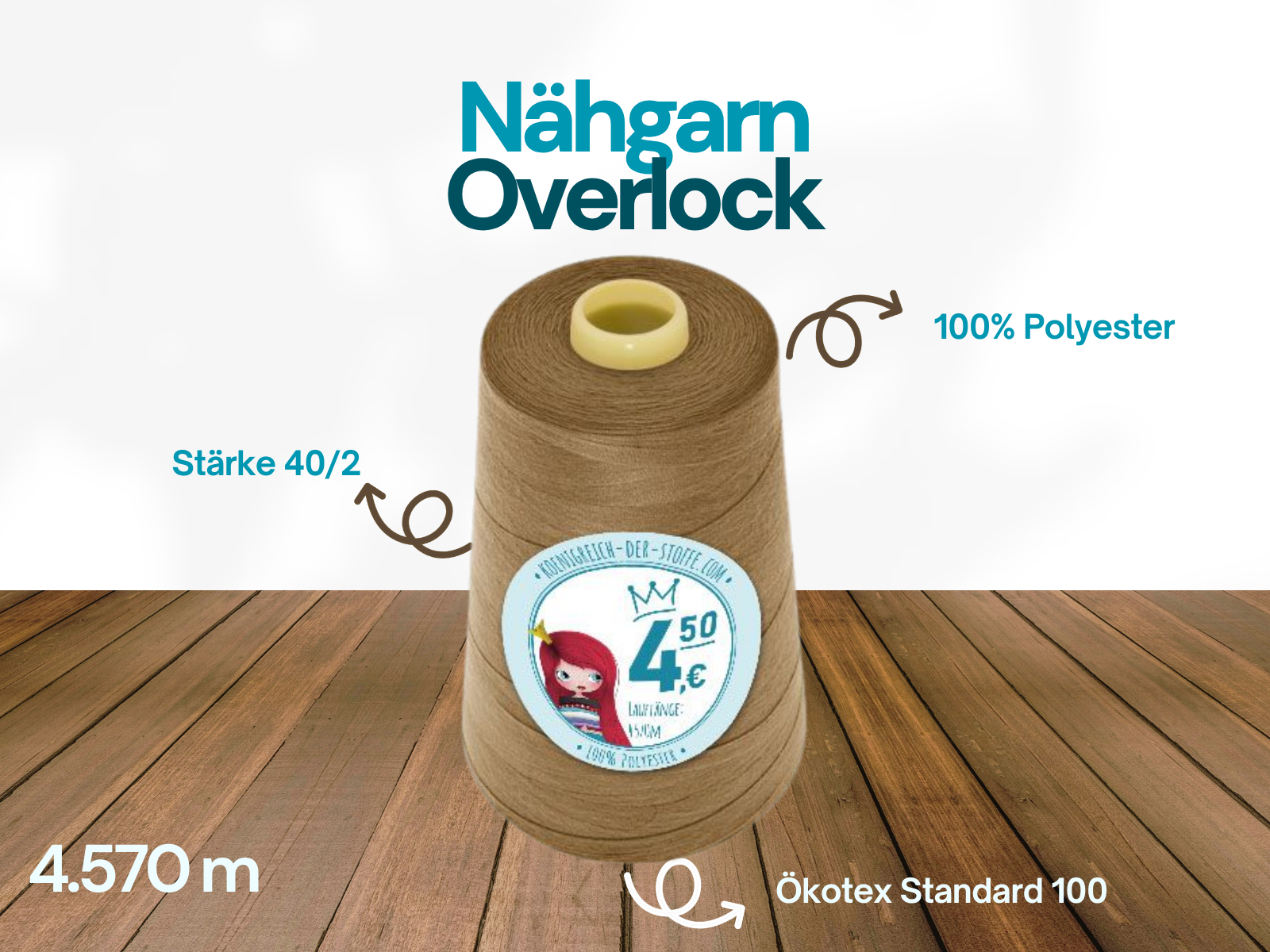 🧵 Overlock Nähgarn - 4570 m - Beige • Taupe • Braun • Altrosa