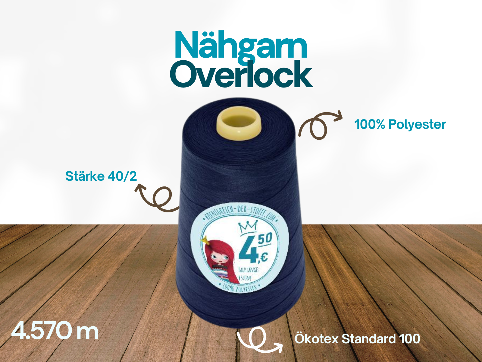 🧵 Overlock Nähgarn - 4570 m - Blau • Marine • Dunkelblau
