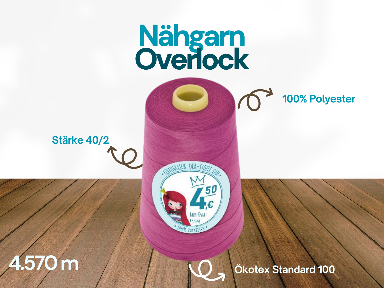 🧵 Overlock Nähgarn - 4570 m - Rot • Rosa • Pink • Violet