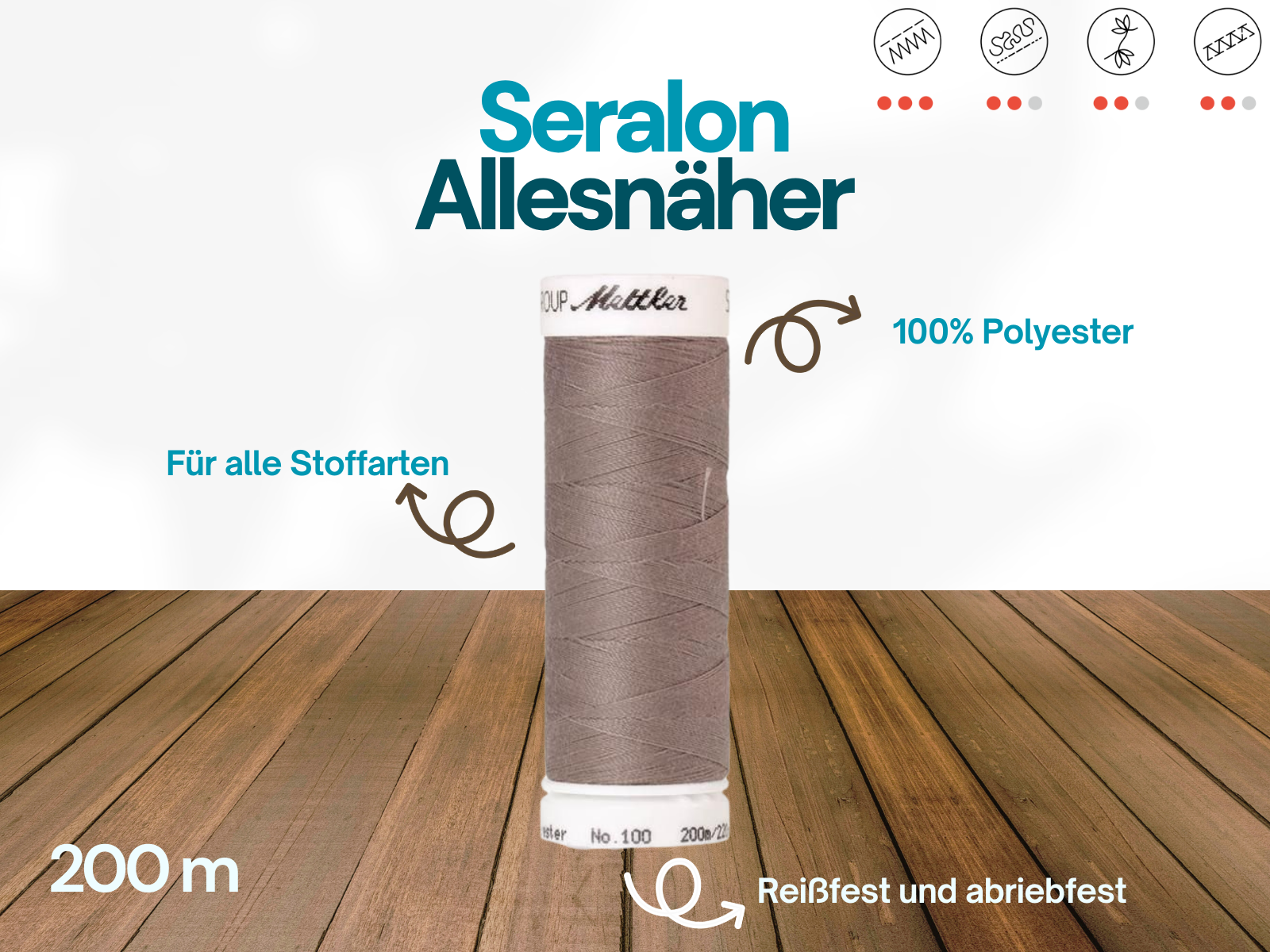 🧵 SERALON® - Allesnähergarn - 200 m • Beige - Sand - Braun - Nähgarn