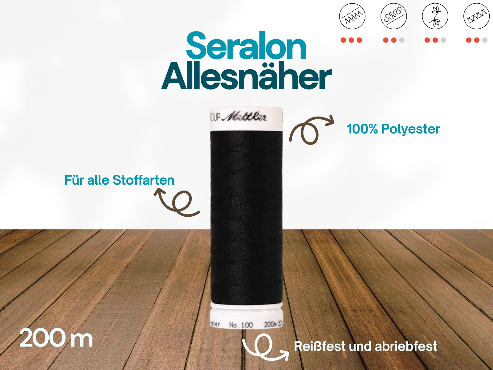 🧵 SERALON® - Allesnähergarn - 200 m • Grau – Anthrazit – Schwarz - Nähgarn
