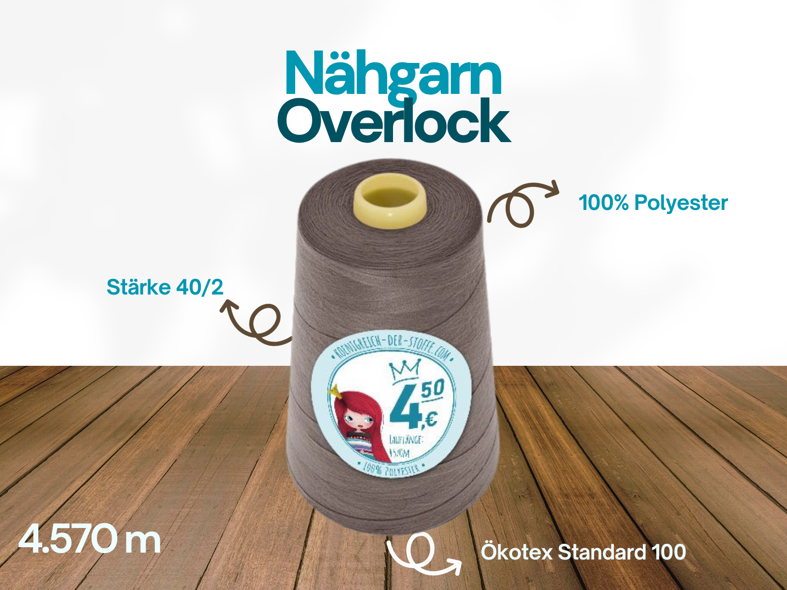 🧵 Overlock Nähgarn - 4570 m - Offwhite • Beige • Taupe
