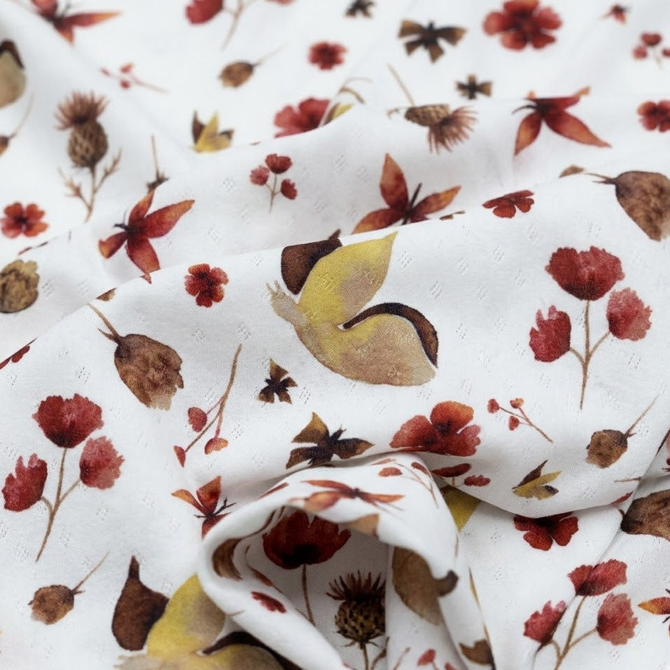 Jersey Feinstrick Stoff Ajoure Pointoille - Aquarelle Schmetterlinge - Wollweiß