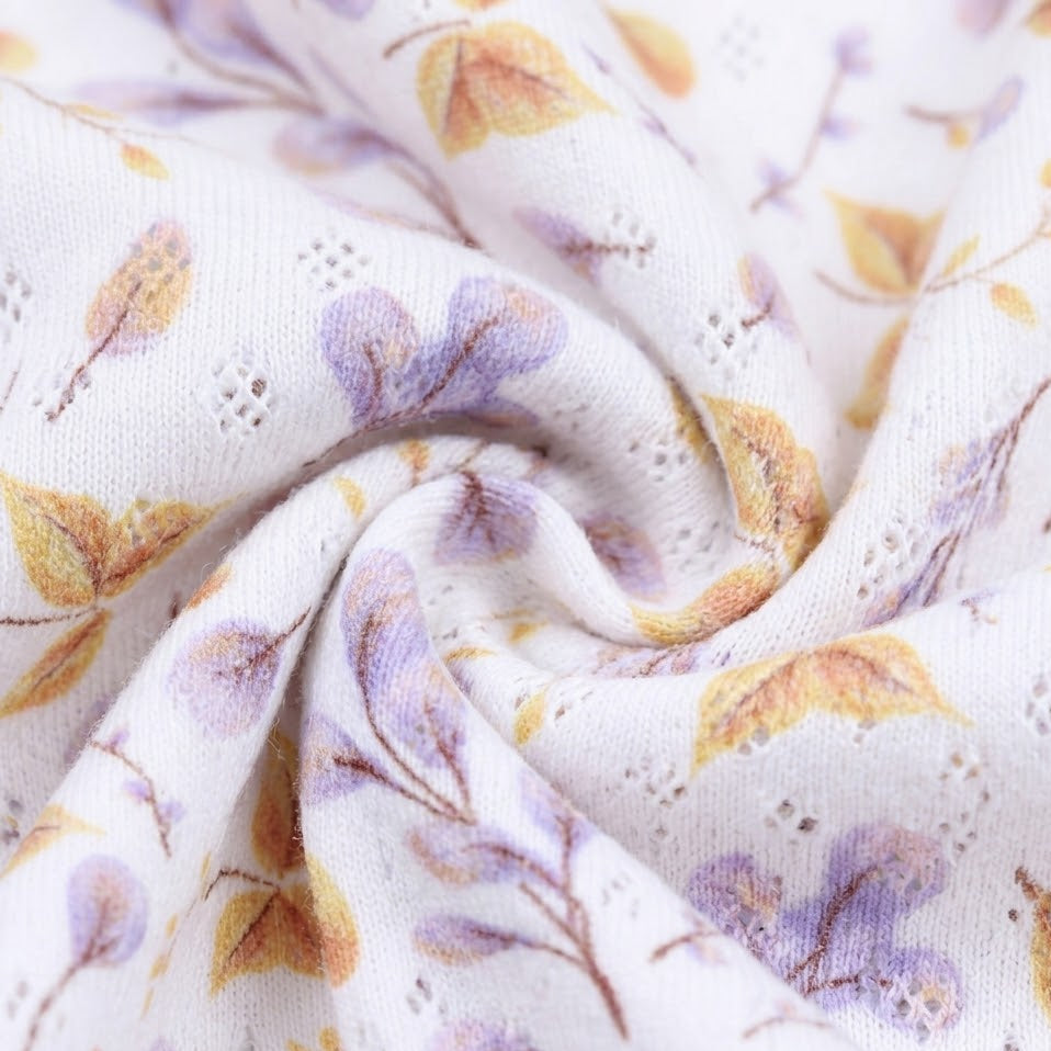 Jersey Feinstrick Stoff Ajoure Pointoille - Laubhaufen - Wollweiß