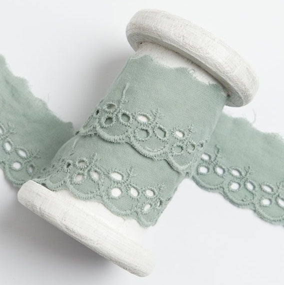 Spitze Broderie Baumwolle ca. 30mm - Blätter