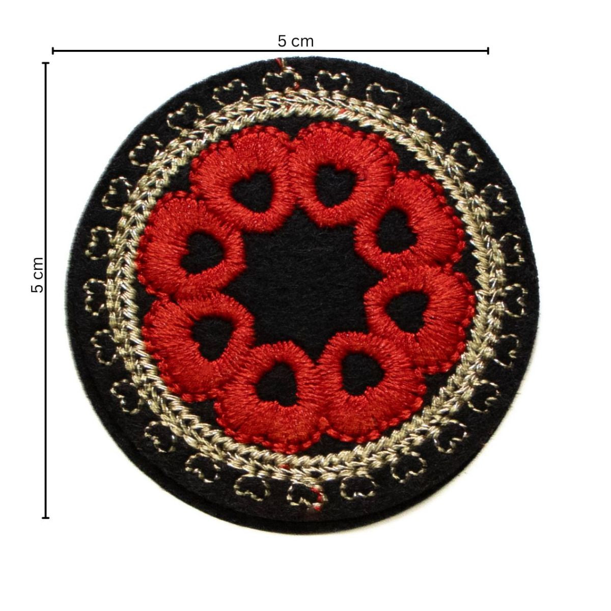 Stick-Applikation zum Aufbügeln ca 5,0 cm x 5,0 cm - Kreis mit Herzen