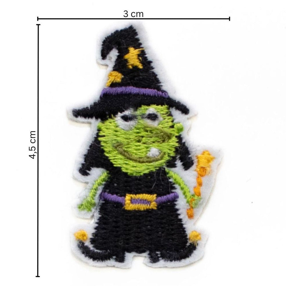 Stick-Applikation zum Aufbügeln ca 3,0 cm x 4,5 cm - Hexe - grün