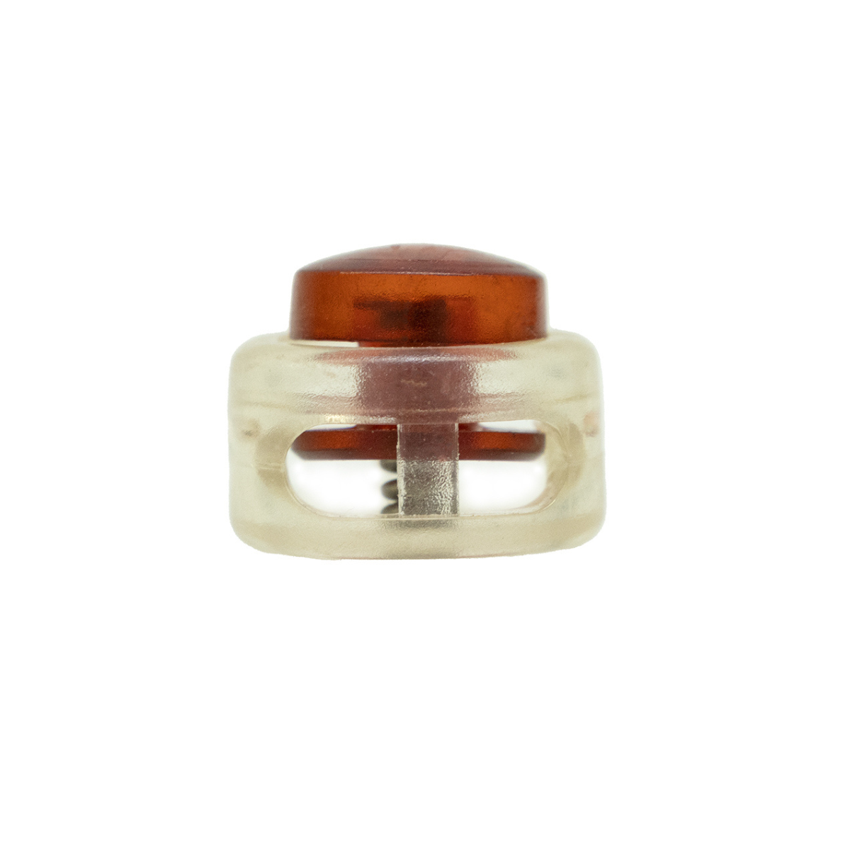 4 Kordelstopper - ca. 18 x 13 mm - für Kordeln mit max. 5 mm Durchmesser - transparent / rostrot