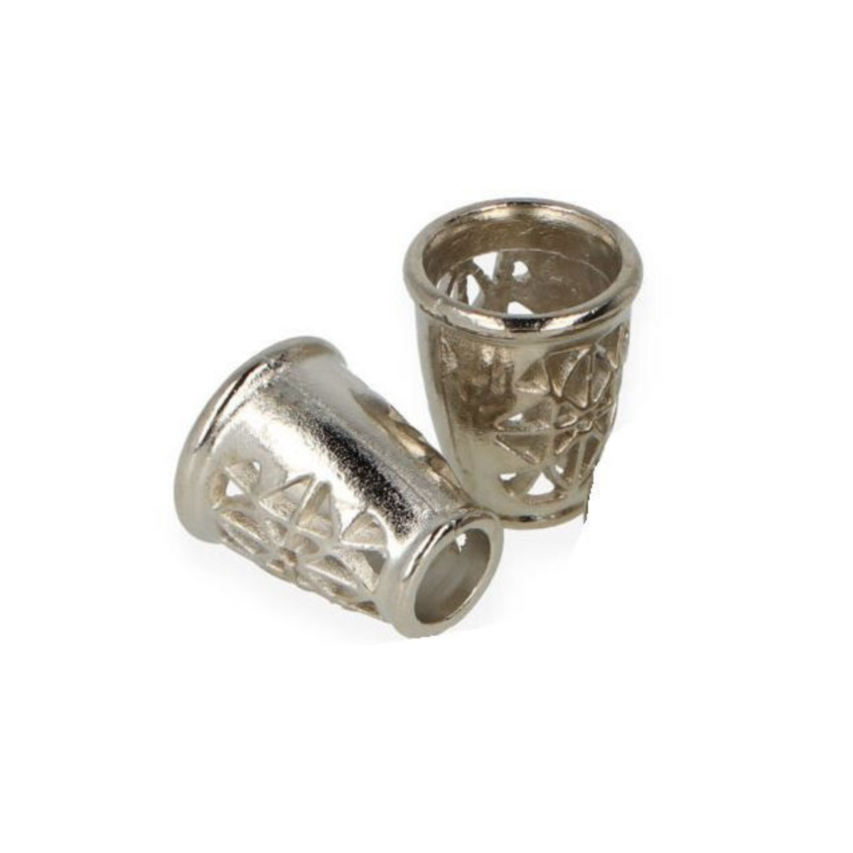 2 Kordelenden - 12 x 10 mm - für Kordeln mit max. 4 mm Durchmesser - silber