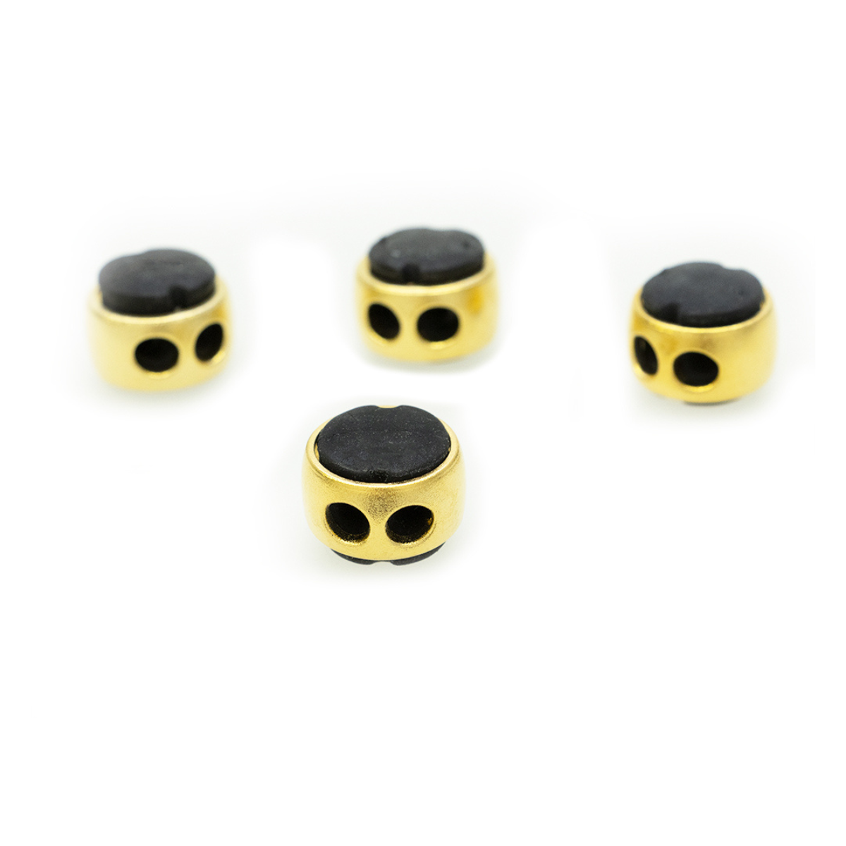 4 Kordelstopper ca. 18 x 18 mm - für Kordeln mit max. 5 mm Durchmesser - goldfarben / schwarz