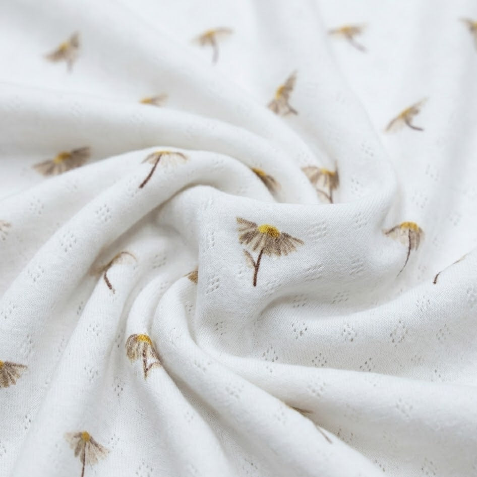 Jersey Feinstrick Pointoille - Gänseblümchen - weiß