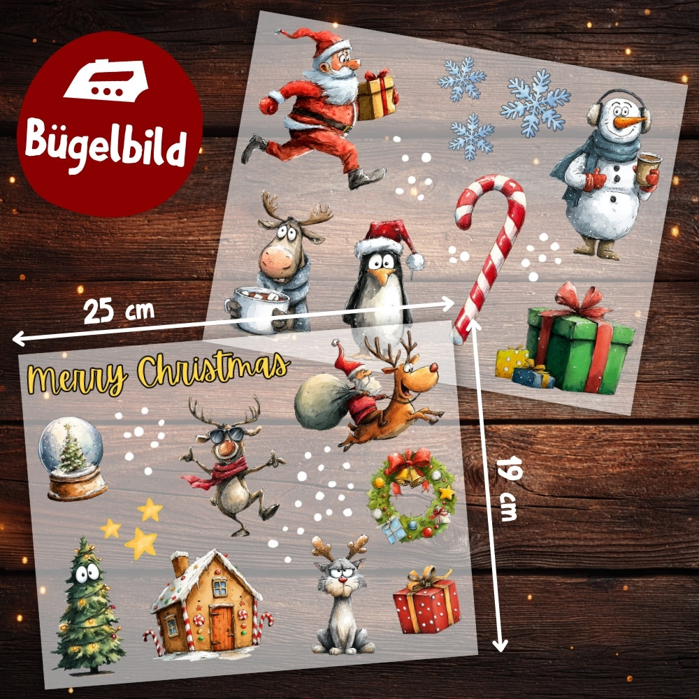 Lustige Weihnachten Bügelbilder - Set - Wasserfarbe