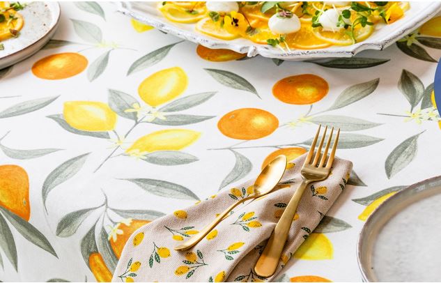 Dekostoff Half-Panama Leinenoptik - Zitronenzweige - natur