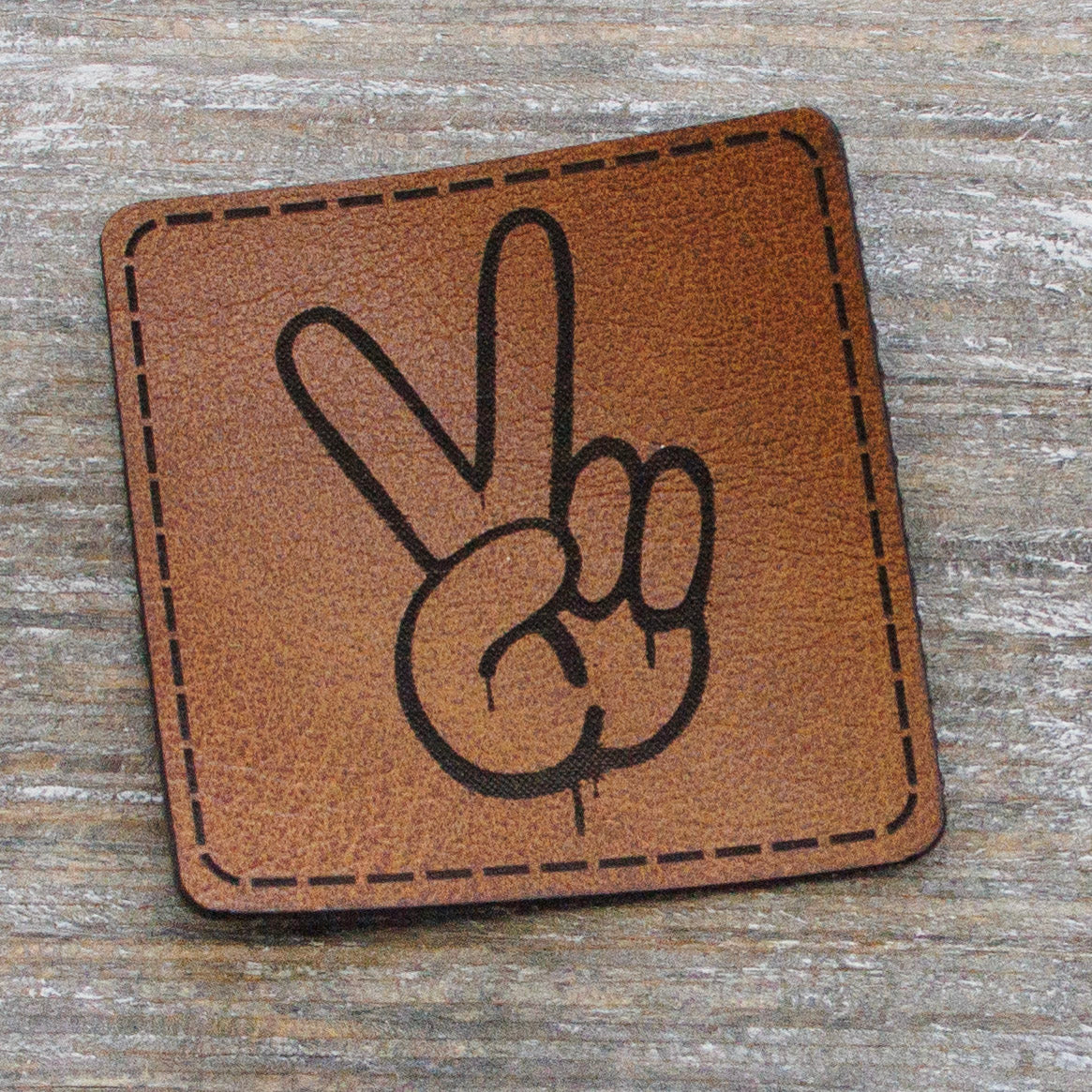 Label Kunstleder KDS - Peace Zeichen - Braun
