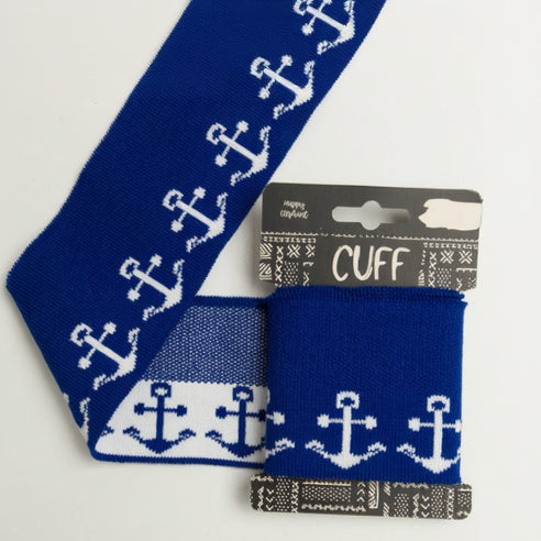 Elastisches Jacquard Fertig-Bündchen - Anker - blau