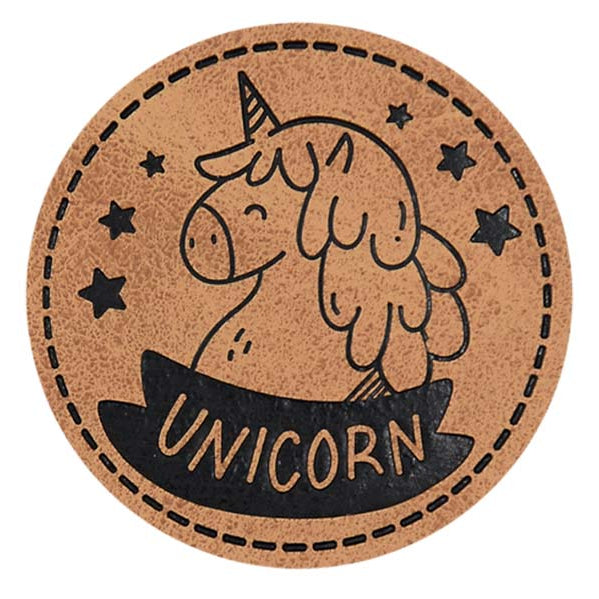 Jessy Sewing Kunstleder-Label mit aufgedruckter Nähnaht - "Unicorn" - braun