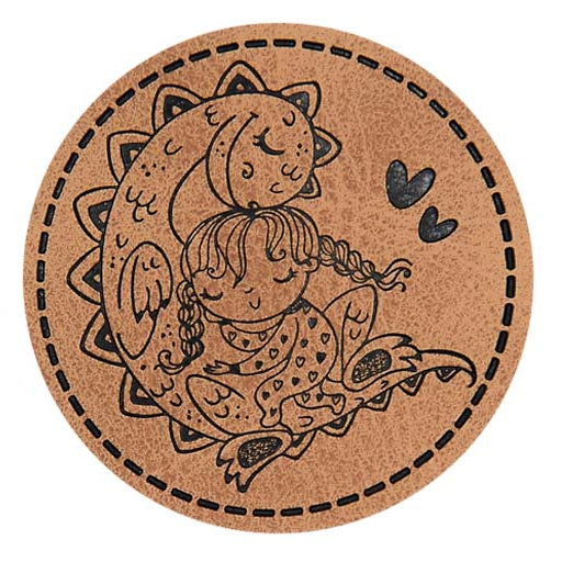 Jessy Sewing Kunstleder-Label mit aufgedruckter Nähnaht - "The Dragon & me" - braun