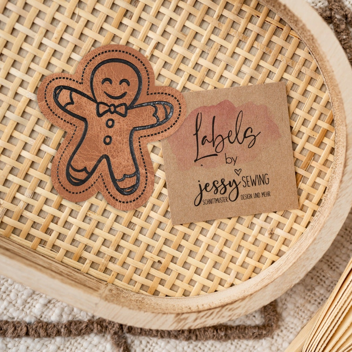 Jessy Sewing Kunstleder-Label "Lebkuchenmann" - braun
