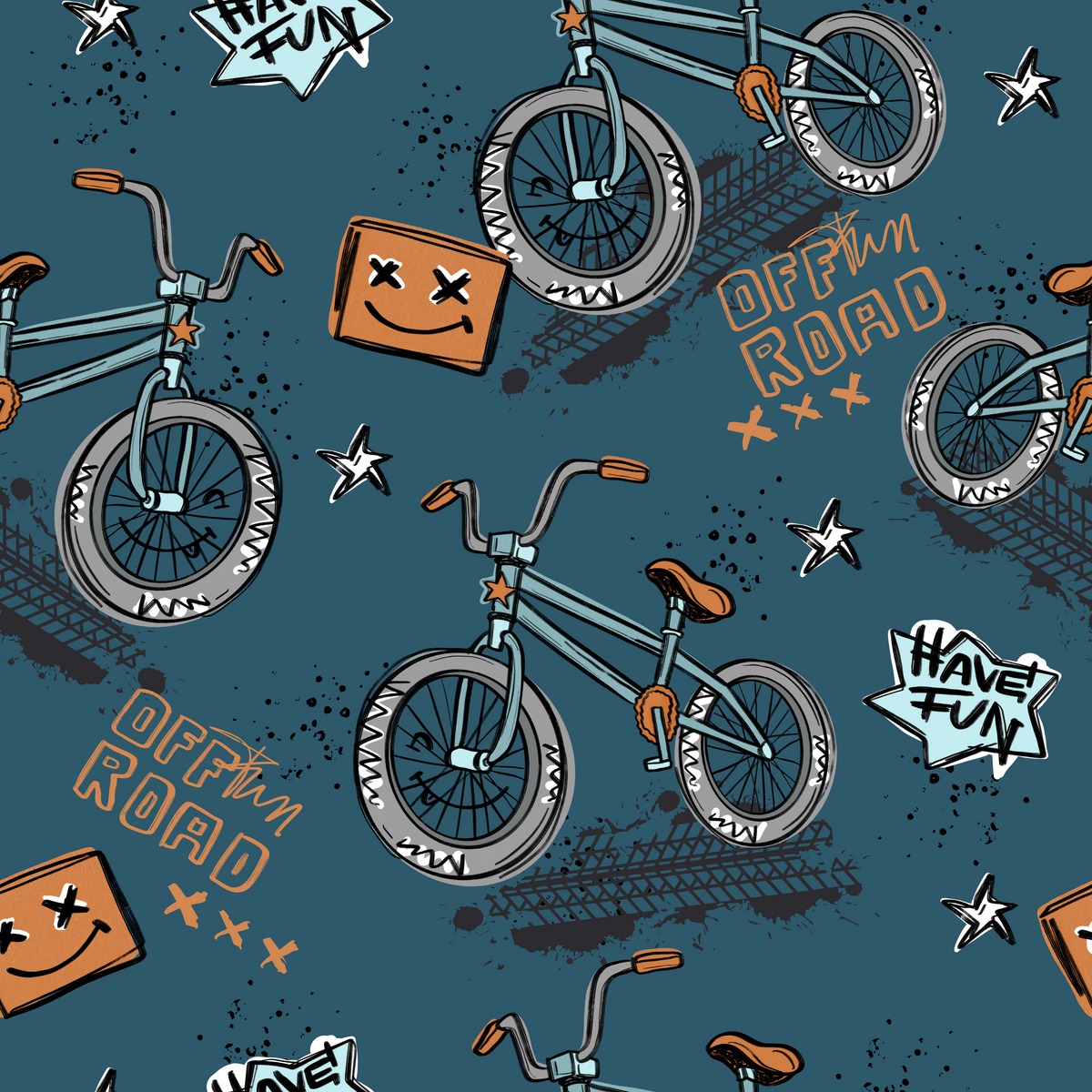 Eigenproduktion Ripp-Jersey BikeParts Katzengold-Design - nachtblau