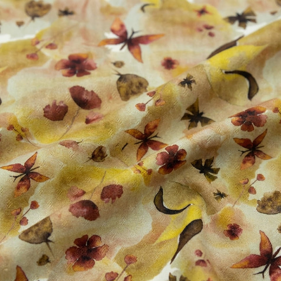 Jersey Feinstrick Stoff Ajoure Pointoille - Aquarelle Schmetterlinge - Braun