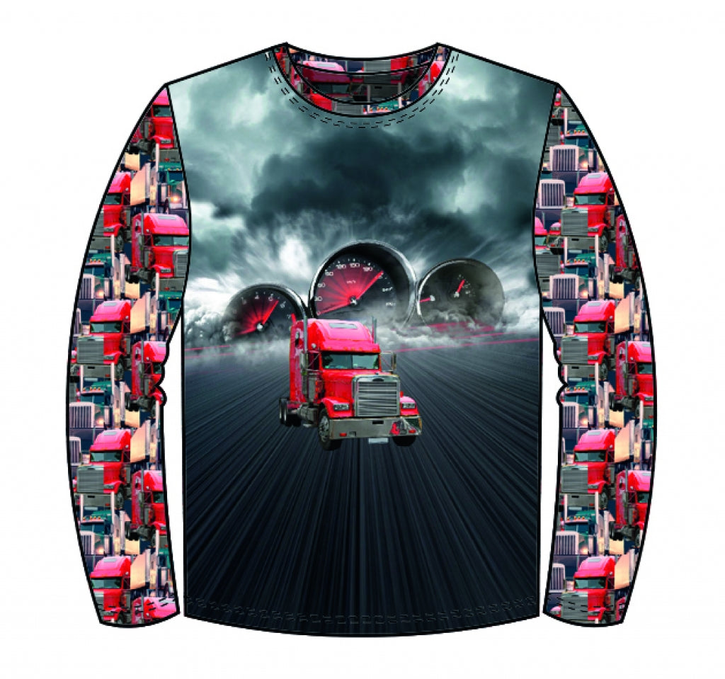 French Terry Digitaldruck Take me on A ROAD TRIP Stenzo - LKW - rot