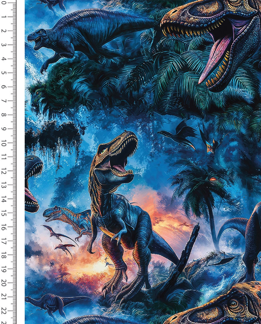 Jersey Baumwolle Digitaldruck - Welt der Dinosaurier - blau