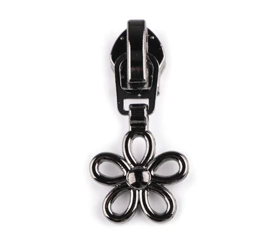 Zipper/Schieber für Spiralreißverschlüsse 5 mm Blume - 1 Stück - anthrazit