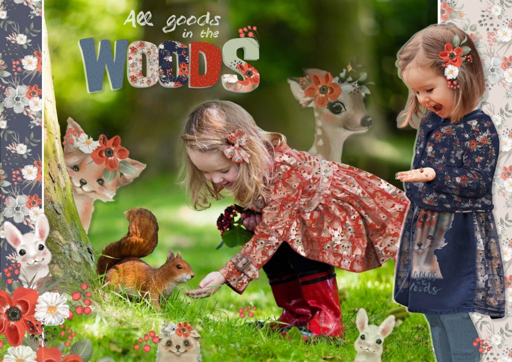 French Terry Digitaldruck Stenzo - süße Waldtiere - rot