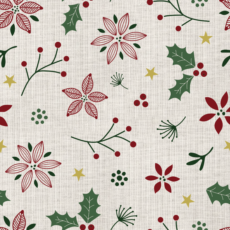 Baumwolle Webware - LEINENOPTIK - Weihnachtsblüten & Winterzweige