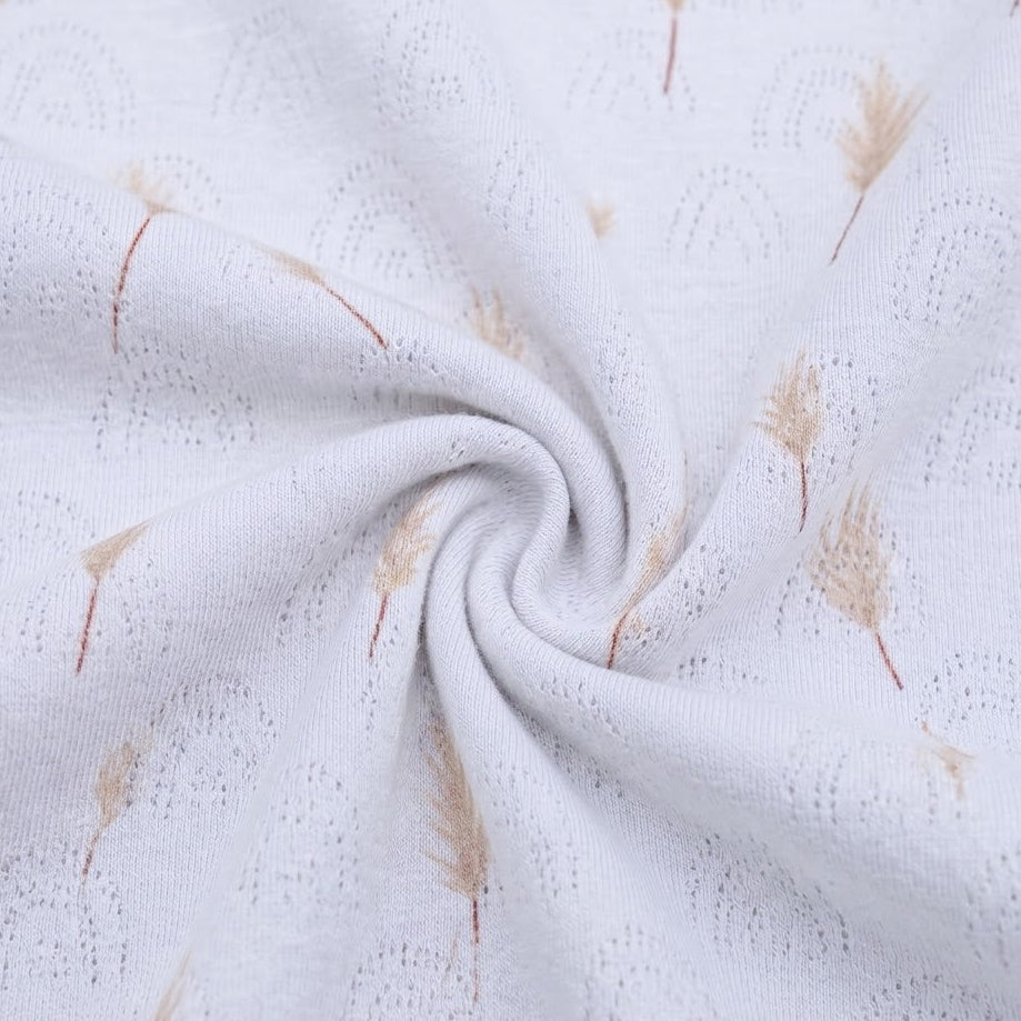 Jersey Feinstrick Stoff Ajoure Pointoille - Zweige - Weiß