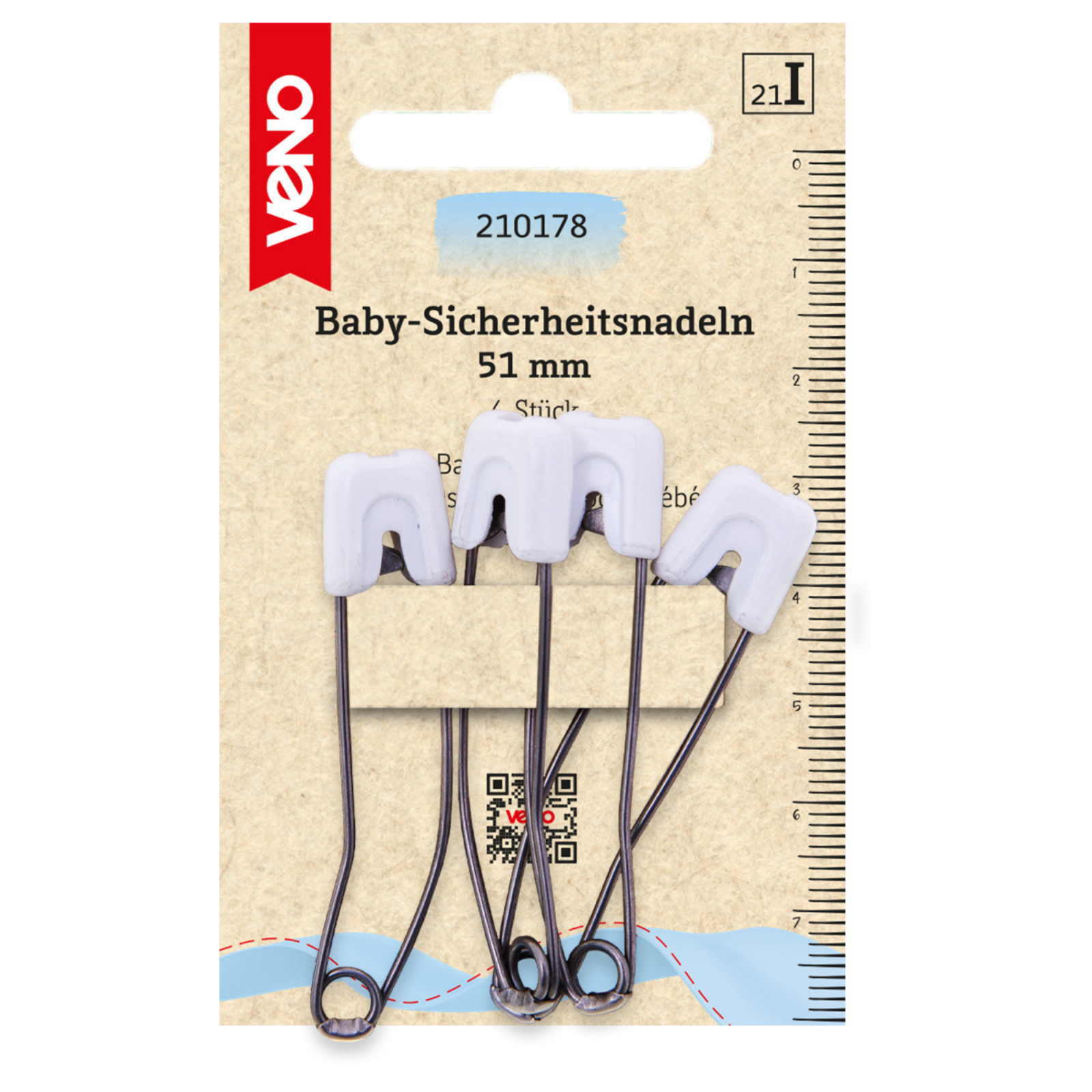 Baby-Sicherheitsnadeln 51 mm 4 Stück mit weißer Kappe