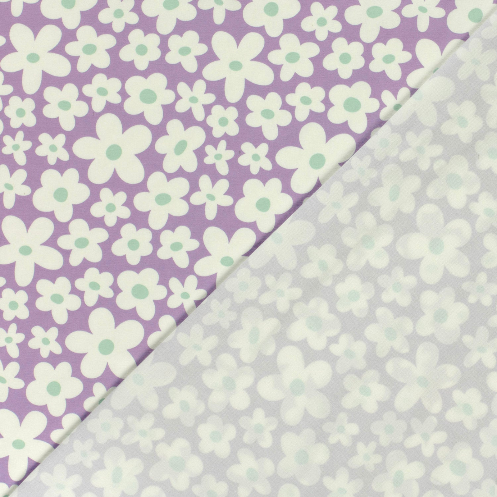 🌸Baumwolle Jersey Stoff Digitaldruck - Blümchen - lavendel