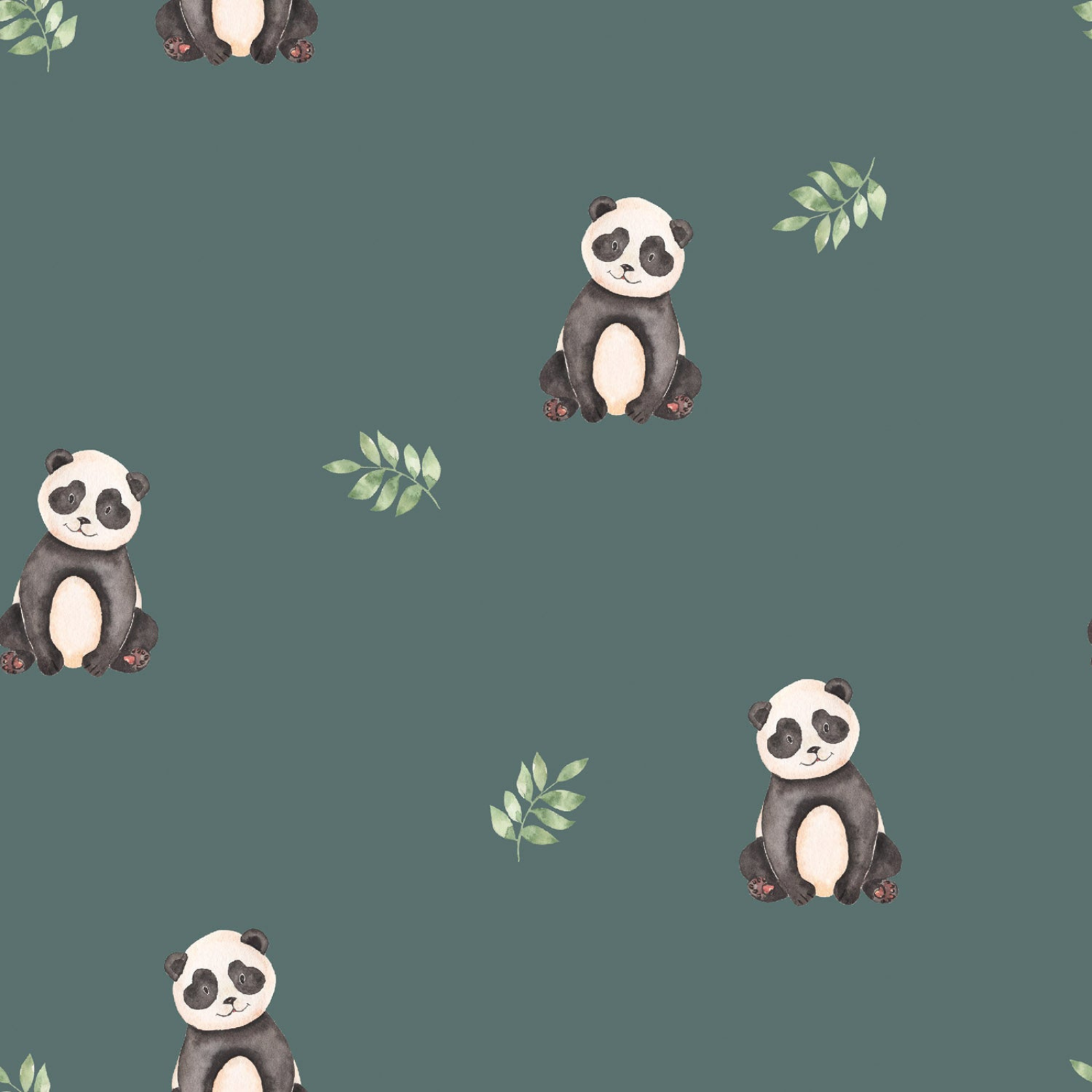 🐼 Baumwolle Jersey Stoff Digitaldruck - Pandas Dunkelgrün