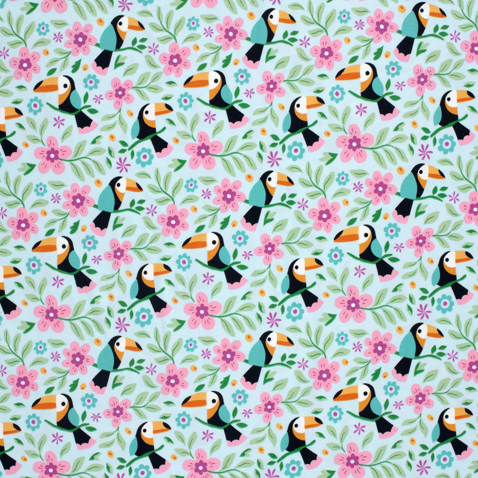 🦜Baumwolle Jersey Stoff Digitaldruck - Tukane & Blümchen