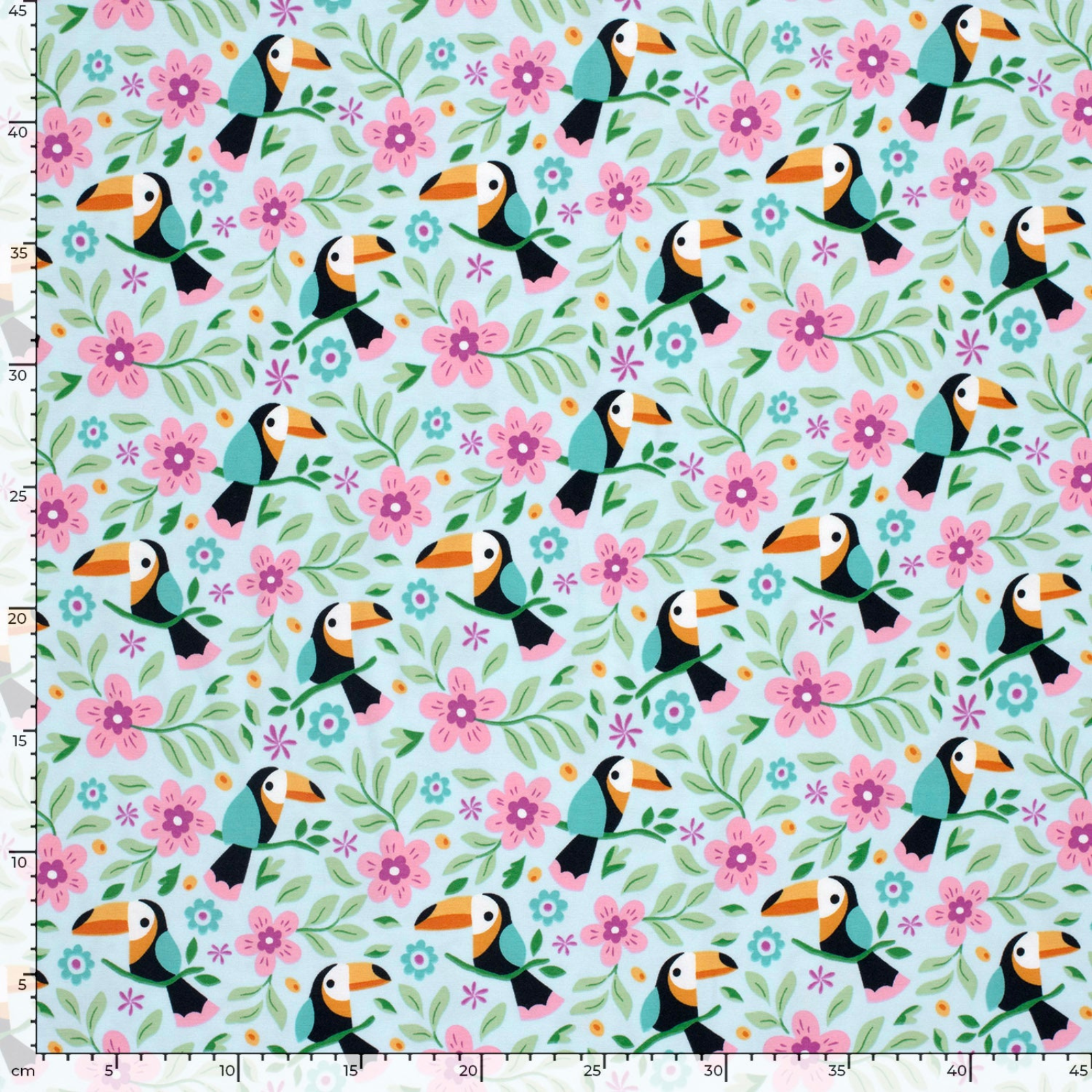 🦜Baumwolle Jersey Stoff Digitaldruck - Tukane & Blümchen