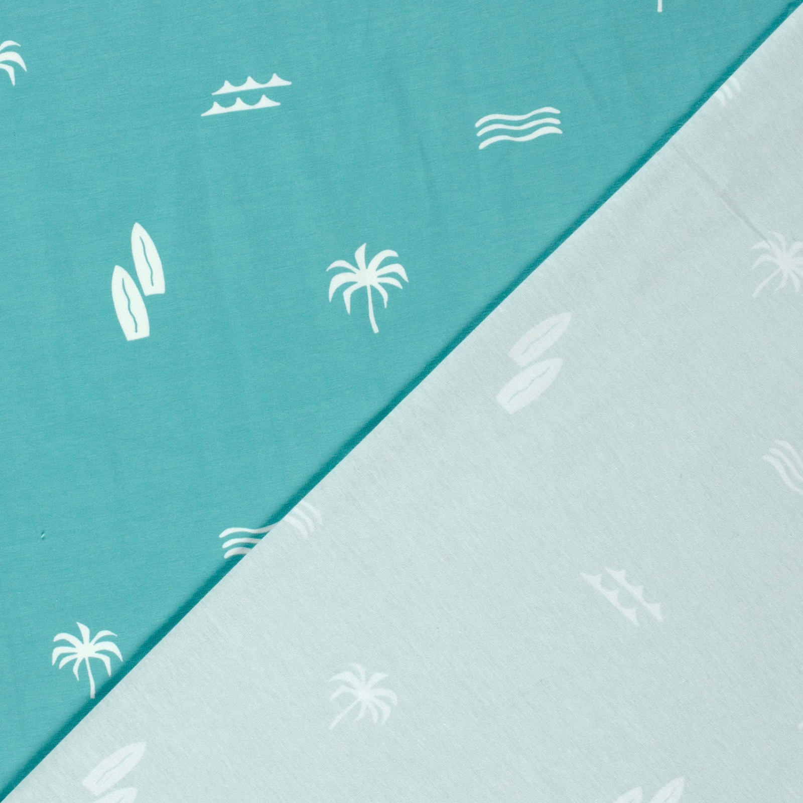 🌴Baumwolle Jersey Stoff Digitaldruck - Strand und Palmen - türkis