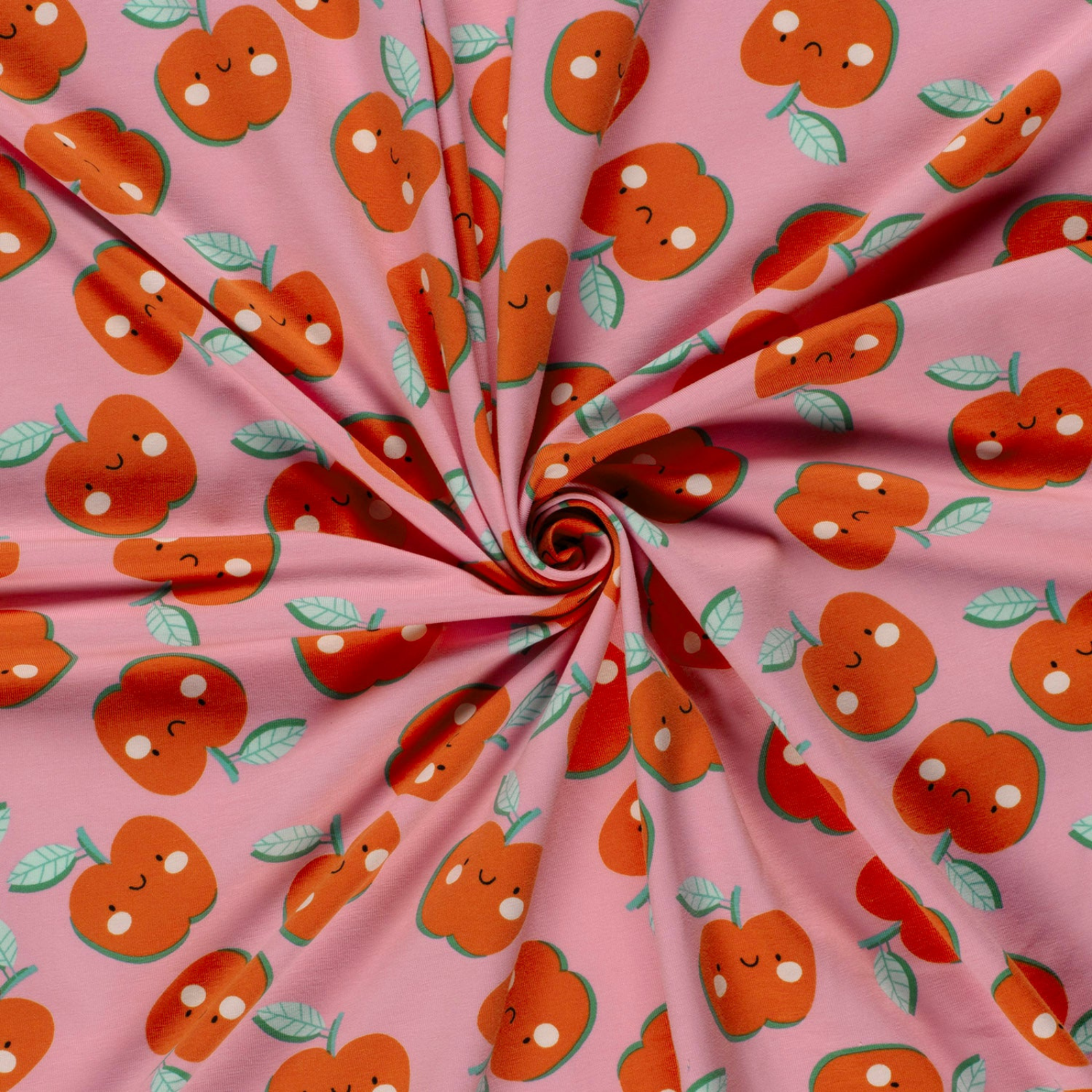 Baumwolle Jersey Stoff Digitaldruck - süße Äpfel - rosa