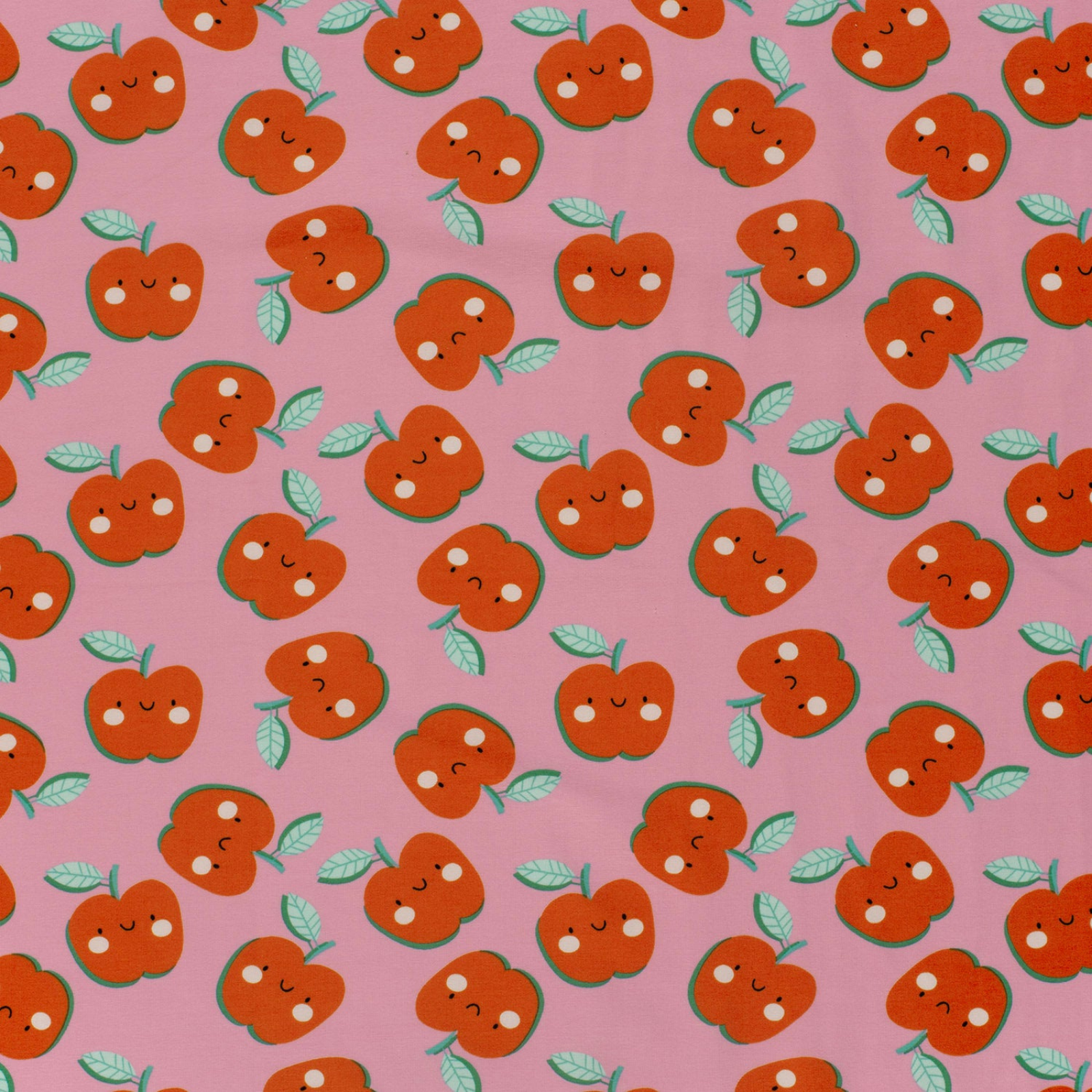 Baumwolle Jersey Stoff Digitaldruck - süße Äpfel - rosa